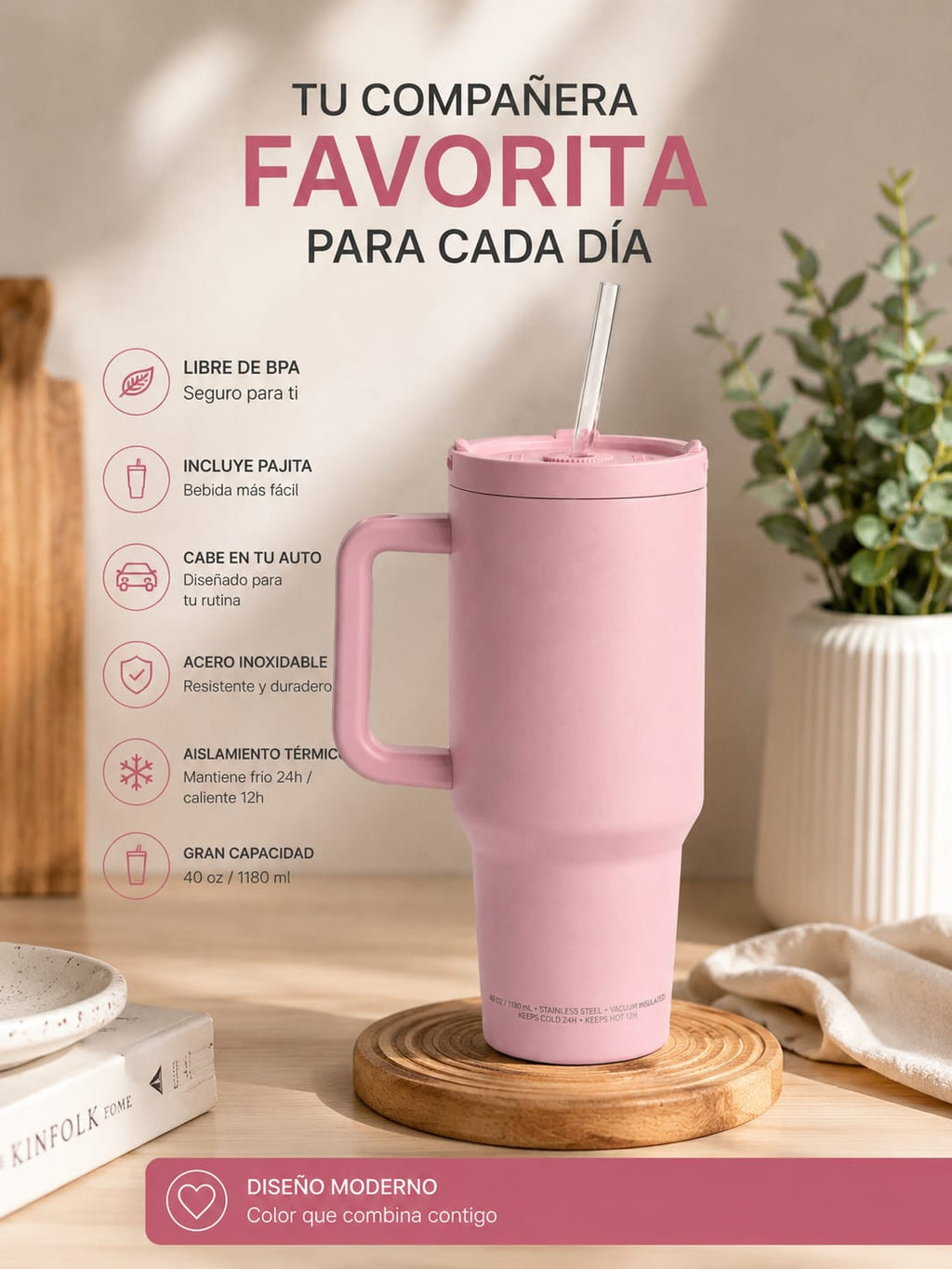 Vaso Termico Quencher 1200Ml  rosa