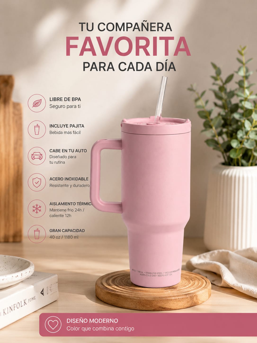 Vaso Termico Quencher 1200Ml  rosa